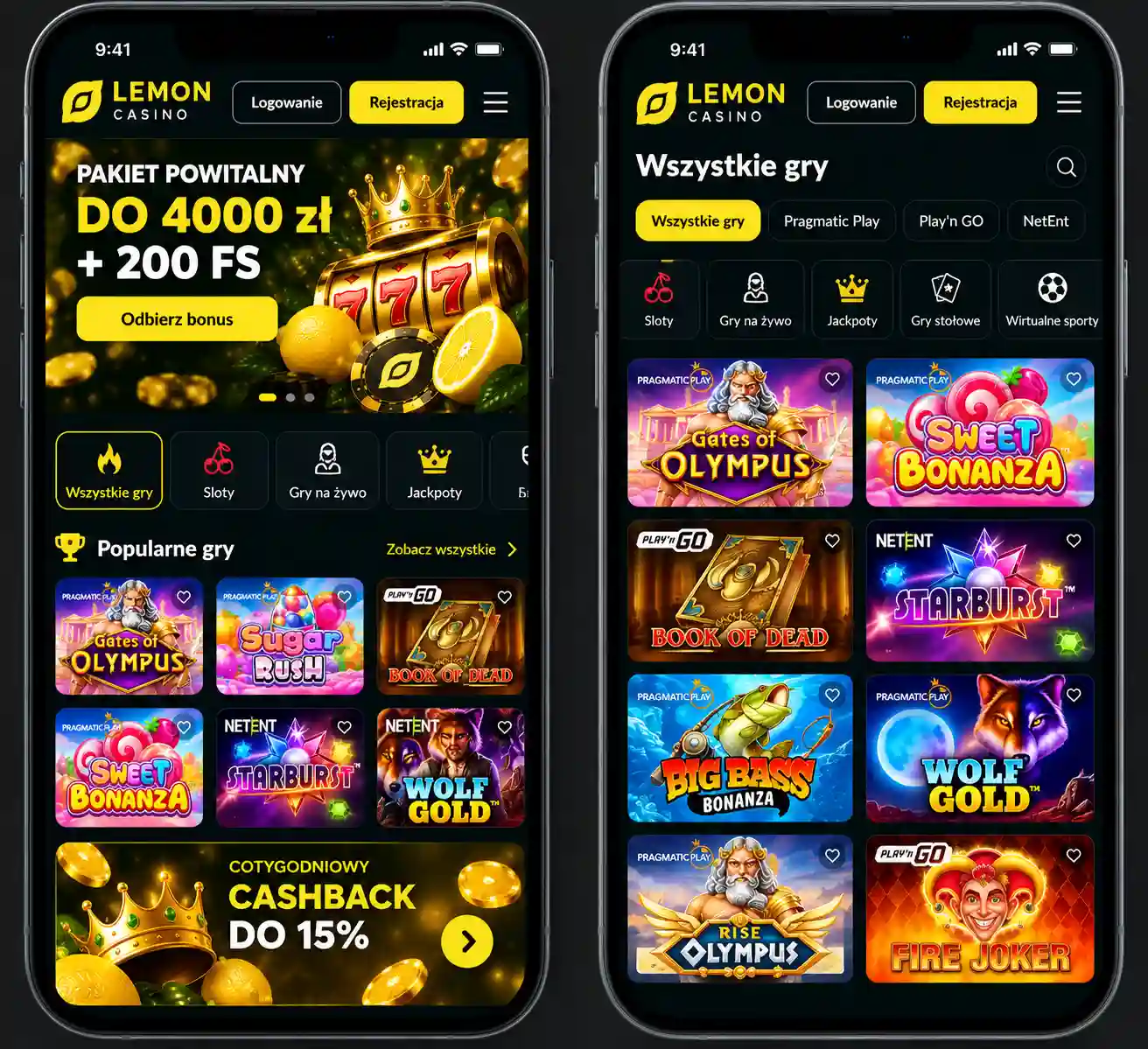 Lemon Casino na ekranie smartfona – wersja mobilna strony głównej i lobby gier